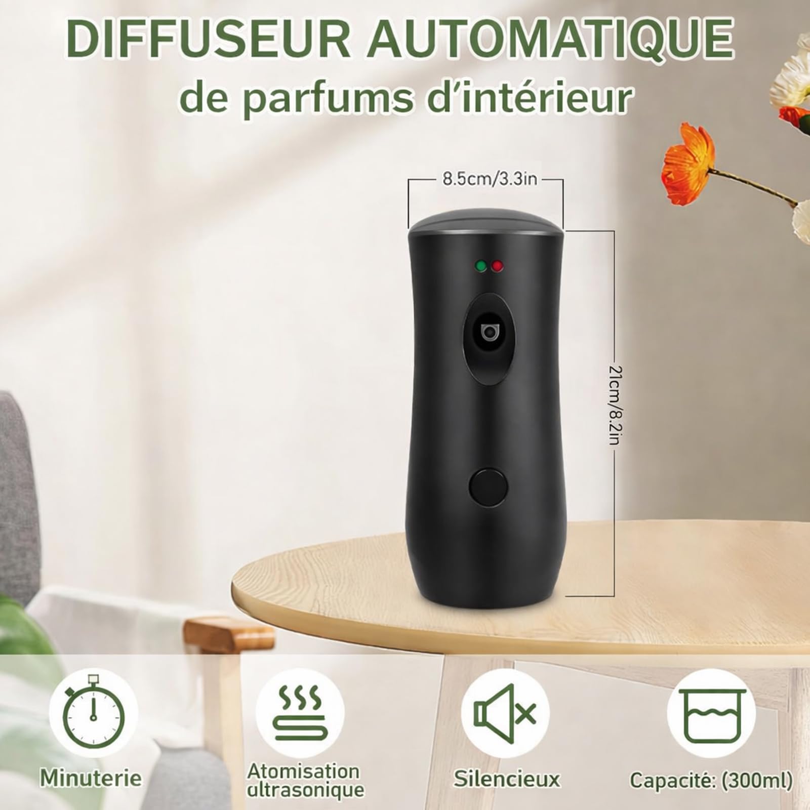 Lot de 6 Diffuseurs Automatiques de Parfum – Distributeurs d’Aérosol pour Recharges 300 ML – Programmables (5/15/30 Min) – Montage Mural ou Pose Libre pour Salle de Bain, Bureau et Hôtel – Noir