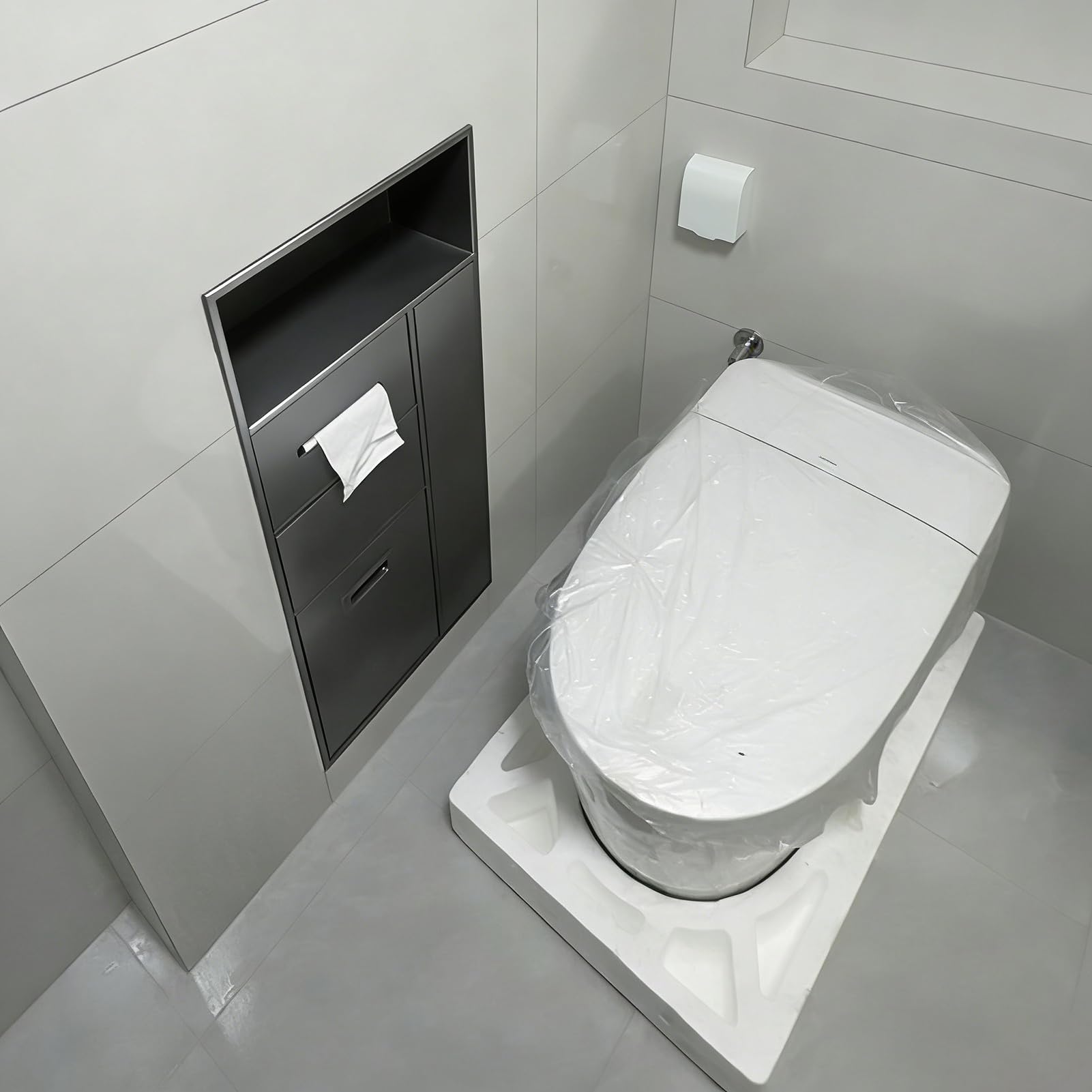 Wand-Toilettenpapierhalter mit Ablage, platzsparender Mülleimer, Stahl-Duschnischen-Organizer für Badezimmer, Küche, Hotel