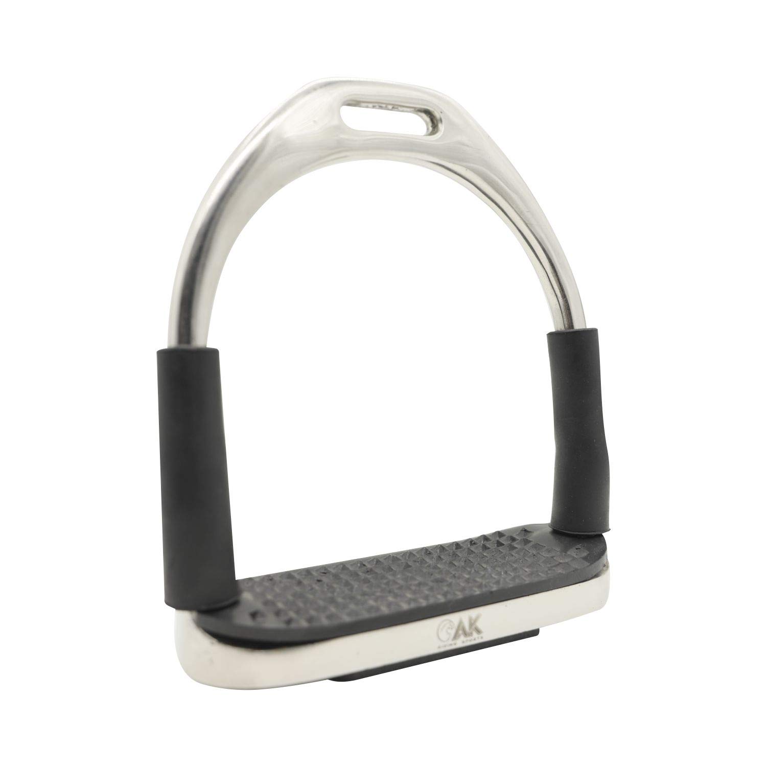 AK Flexi plegable de acero inoxidable para montar a caballo, estribos ecuestres con banda de rodadura negra (4 pulgadas, plata)