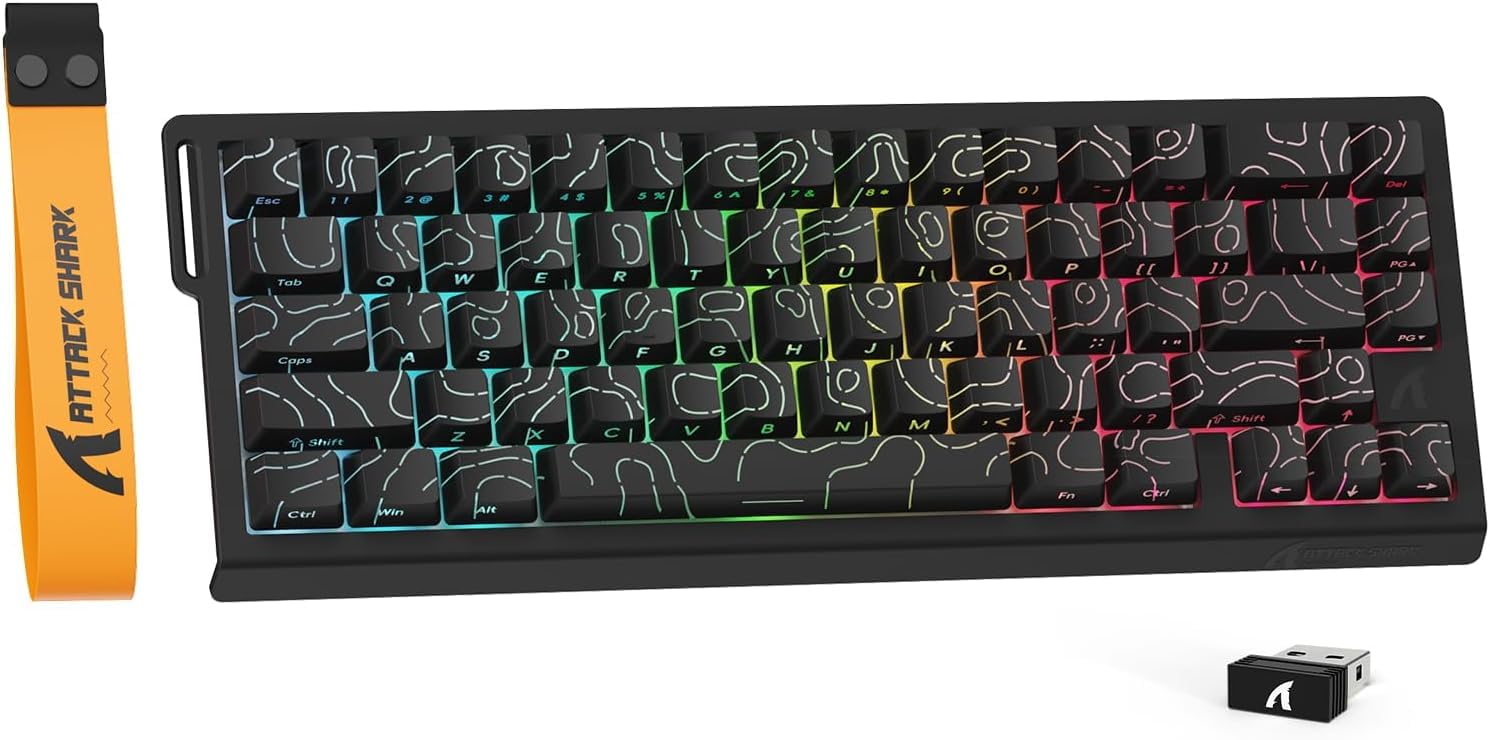 ATTACK SHARK X68PRO HE 8KHz Rapid Trigger Kablosuz Gaming Klavye – Hall Effect Manyetik Switch, 0,01mm RT Hassasiyet, 5000mAh, BT/2.4G/Kablolu Bağlantı, RGB, PC/Mac - Black Contour Line