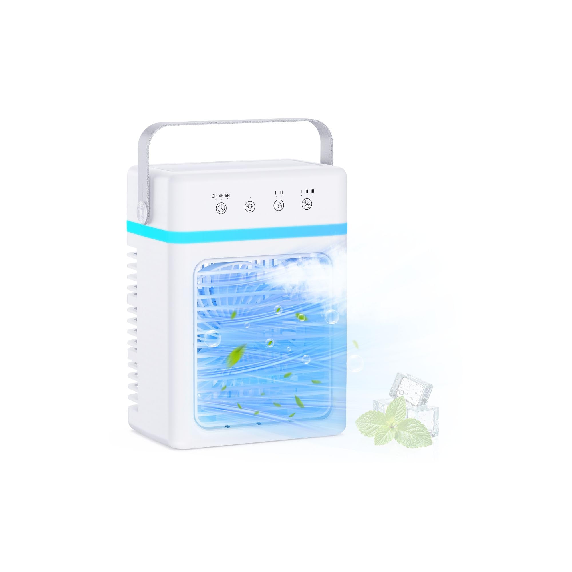 Condizionatore Portatile Silenzioso con 900ml, Climatizzatore con Nebulizzazione 4μm & 3 Velocità & 2 Modalità, Raffreddatore D'aria Luci LED & Risparmio EnergeticoIdeale per Spazi Piccoli, Camera