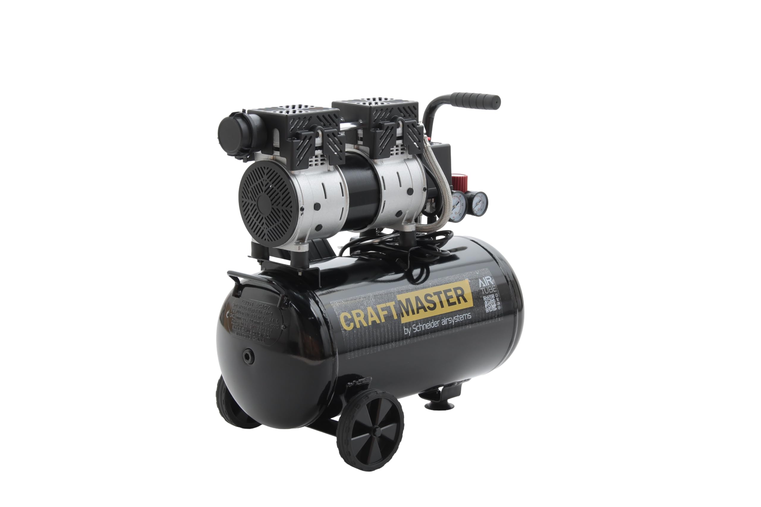 SCHNEIDER CRAFTMASTER Leiser mobiler ölfreier Kompressor 24-Liter-Tank Maximaler Druck 8 bar Leistung: 1 PS Geräuschpegel: 58 dB LwA
