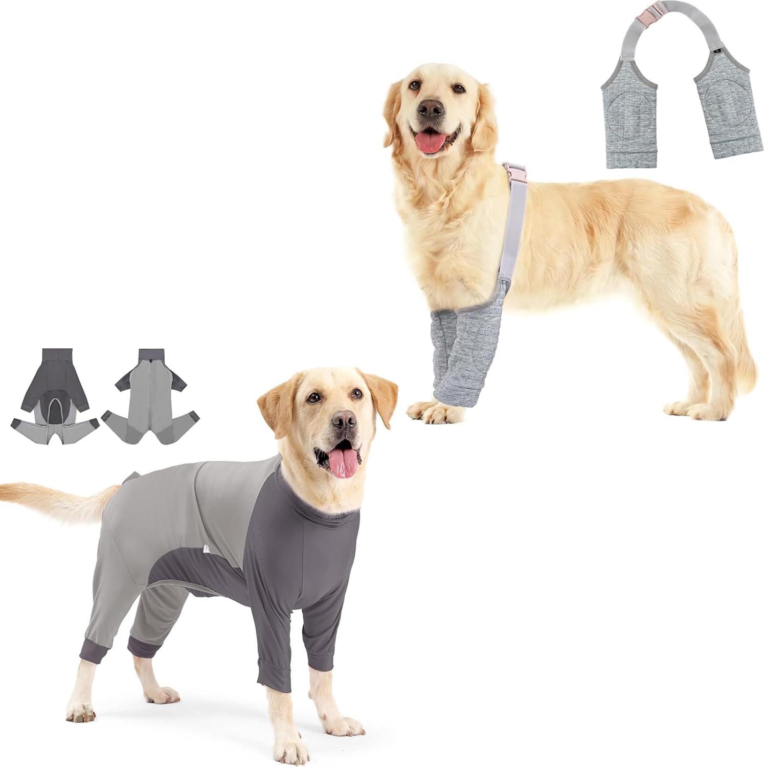 Coppthinktu 2-in-1 Dog Post-Surgery Care Bundle: Recovery Suit & Elbow Protector – Prevent Licking, Protect Wounds/Joints, Cone Alternative for Dogs