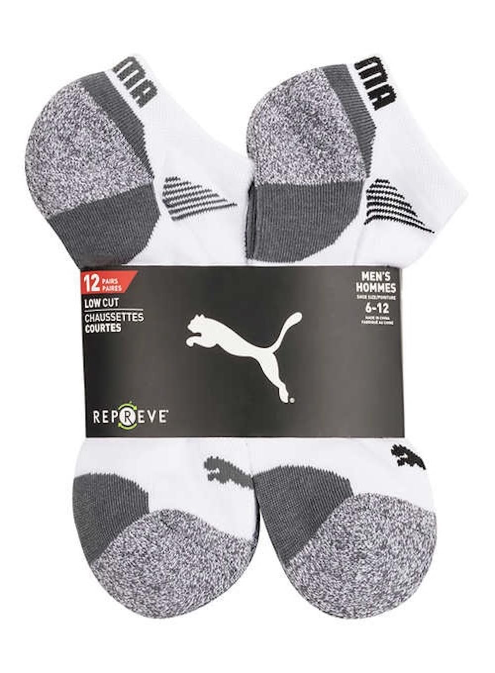 PUMA Men’s Repreve Athletic Sock, 12-pair (White), White, 8-12