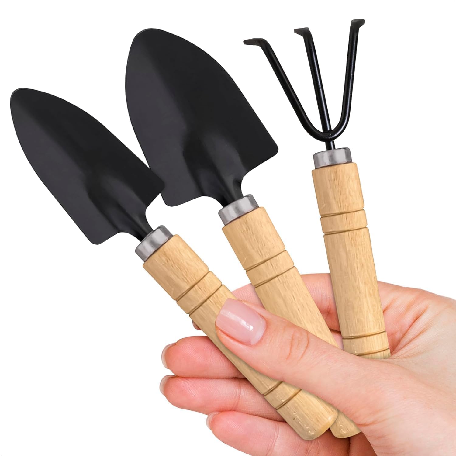 Green Snap Small Garden Tools - 3 Pcs Mini Garden Tools Set with Small Trowel, Mini Shovel & Hand Rake Made of Rust-Resistant Iron & Solid Wood - Indoor Gardening Tools Set for Pot Plants-image-44