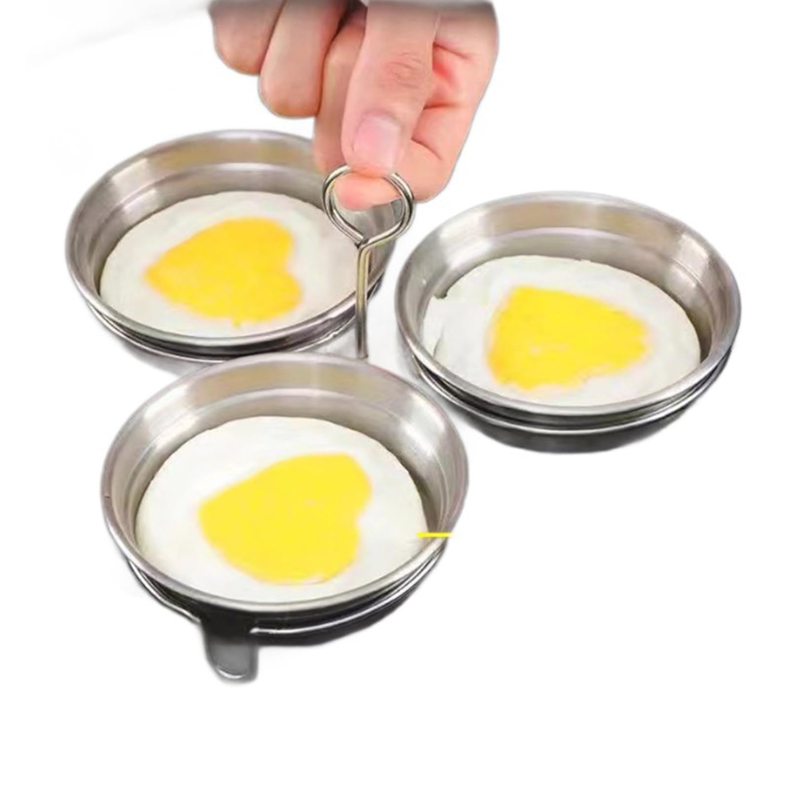 Yuelulala Stainless Steel Egg Poacher, Nonstick Poached Eggs Maker, Round Egg Cooker Rings For Breakfast Cooking Tool 3 Poached Egg Cups Cooking Baking (A192-1)