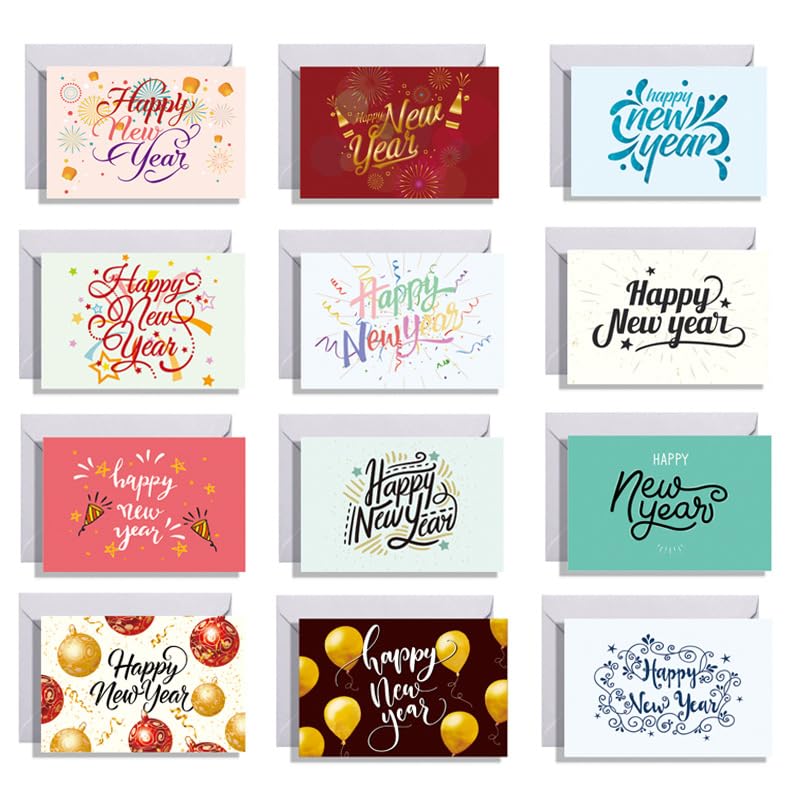 Dusenly 12 Pack Happy New Year Cards With Envelopes Stickers 2026 New Years Greeting Card Set 2026 Happy New Year Gift Supplies