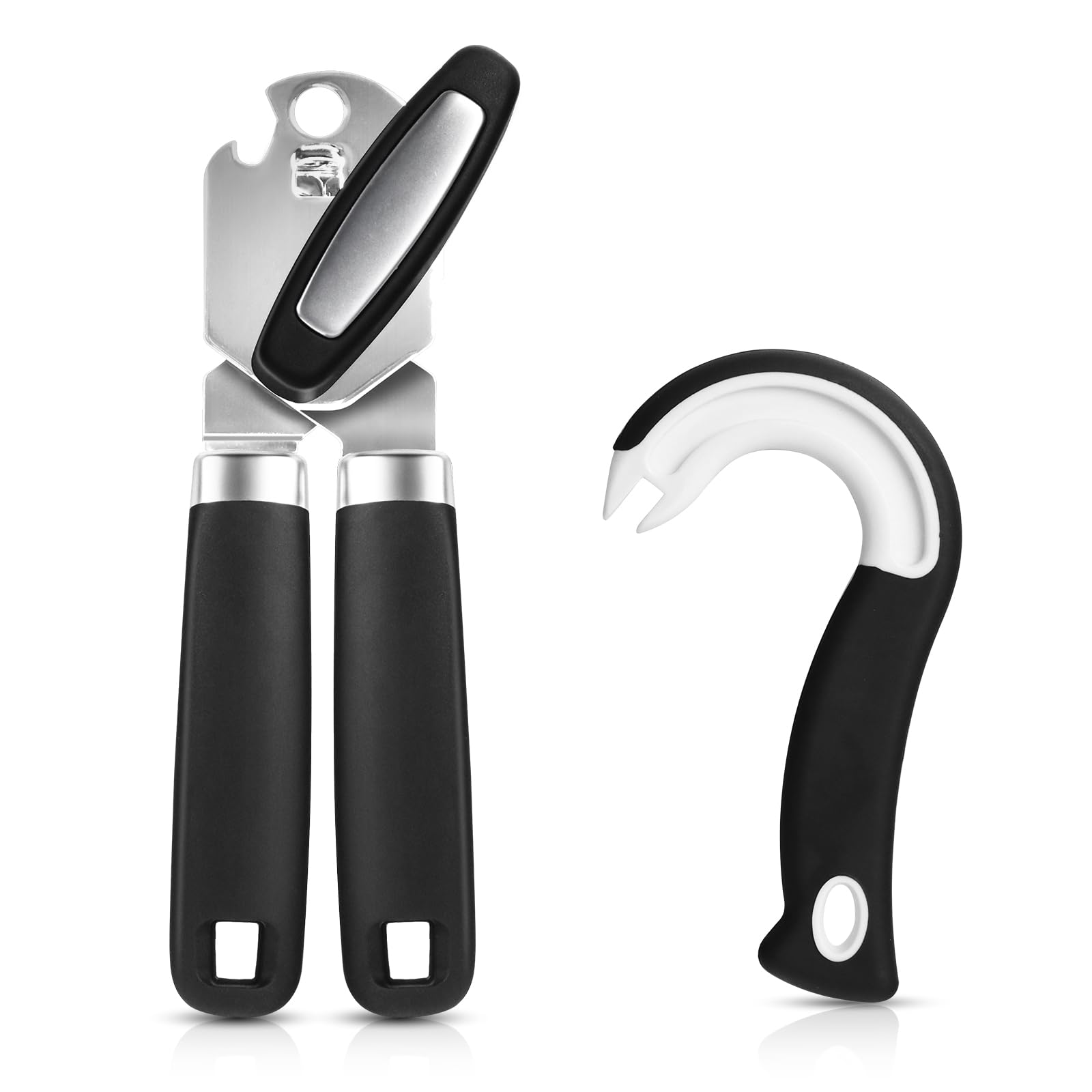 Good Grips Soft-Handled Manual Can Opener & Ring Pull Can Opener, Rust Proof Oversized Handheld Easy Turn Knob, Large Lid Openers, Ring Pops Top Tab Puller, Black