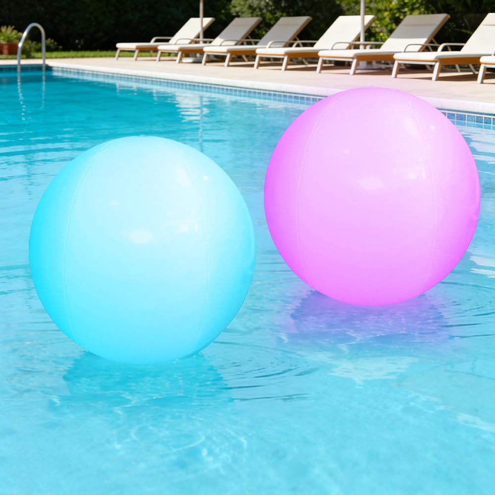 mizikuu 2 Pcs LED Beach Ball, Led Mood Light Ball Lamp with 16 Colours and 4 Light Modes Led Inflatable Water Balls Pool Toy for Indoor Outdoor Fun, Swimming Pool Games and Party Decorations