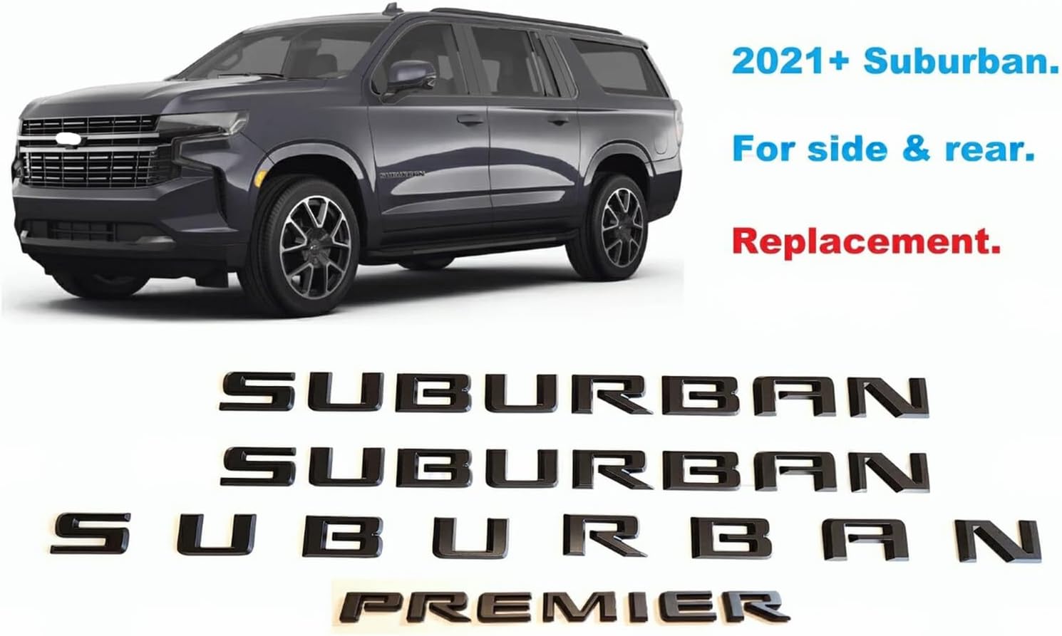 4pack Suburban Premier Nameplate Badge Replacement for 2021-2024 Door Rear Tailgate Emblem (Matte Black)
