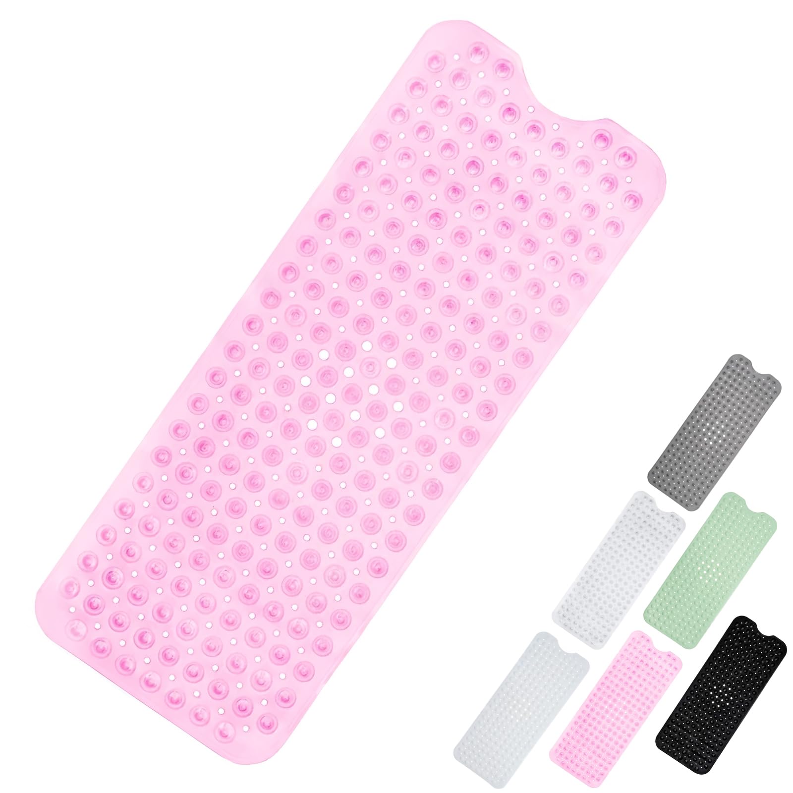 Tappetino Da Bagno Antiscivolo 100x40 Cm - Rosa Solido Con Ventose E Fori Di Scarico - Lavabile In Lavatrice - 5