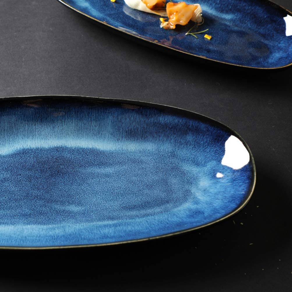 Amazon.com | Blue Ceramic Oval Serving Platter Tray - 13.66 Inch