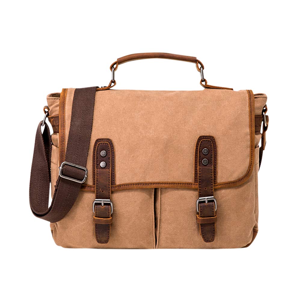 Vooo4cc Canvas Crossbody Bag Unisex Retro Messenger Bag Fashion Waterproof Shoulder Satchel (Khaki)