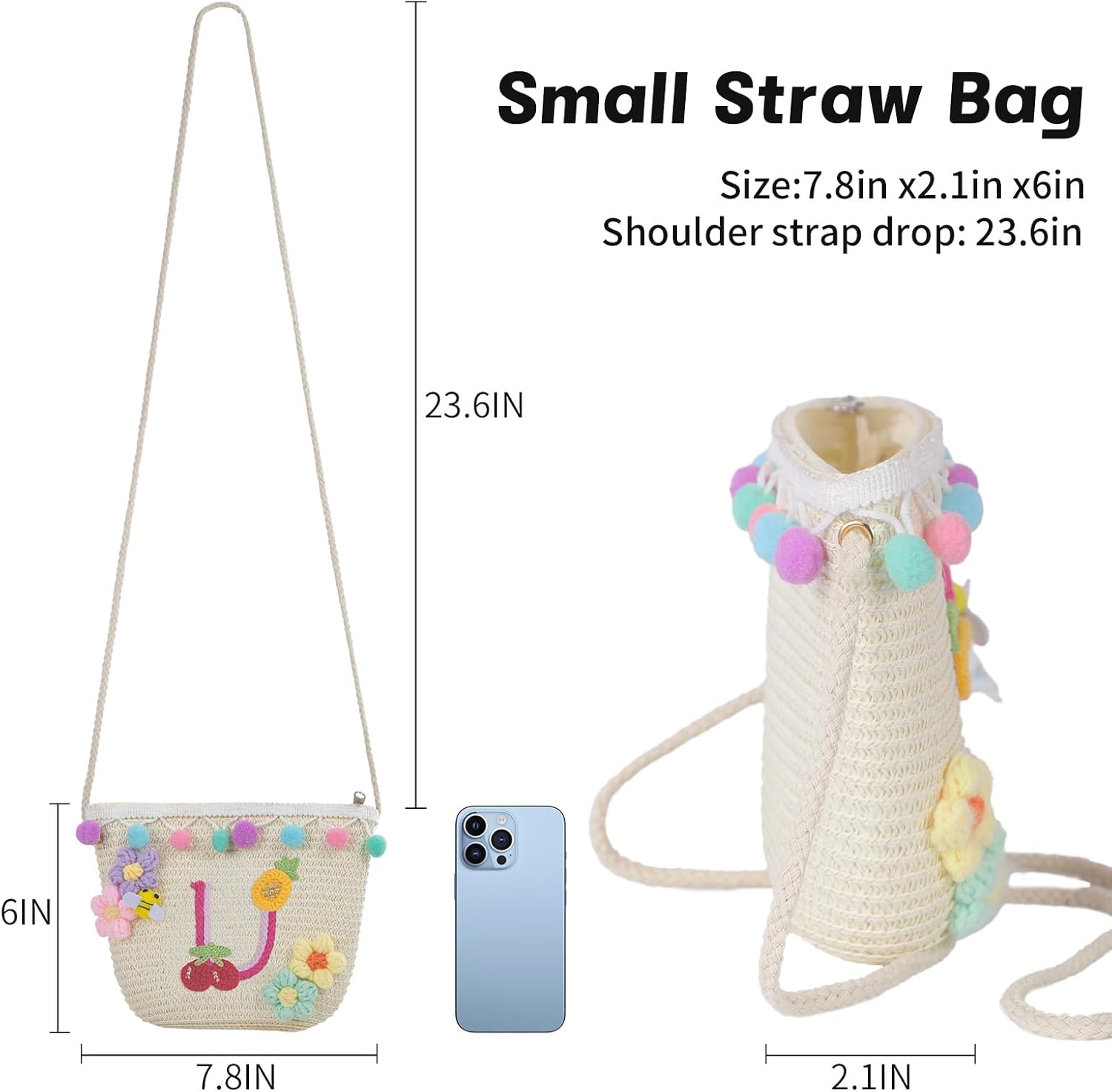 Letter Small Woven Straw Summer Beach Tote Bag for Women 2025,Woven Straw Beach Purse Shoulder Crossbody Bag for Women 2025 - Image 4
