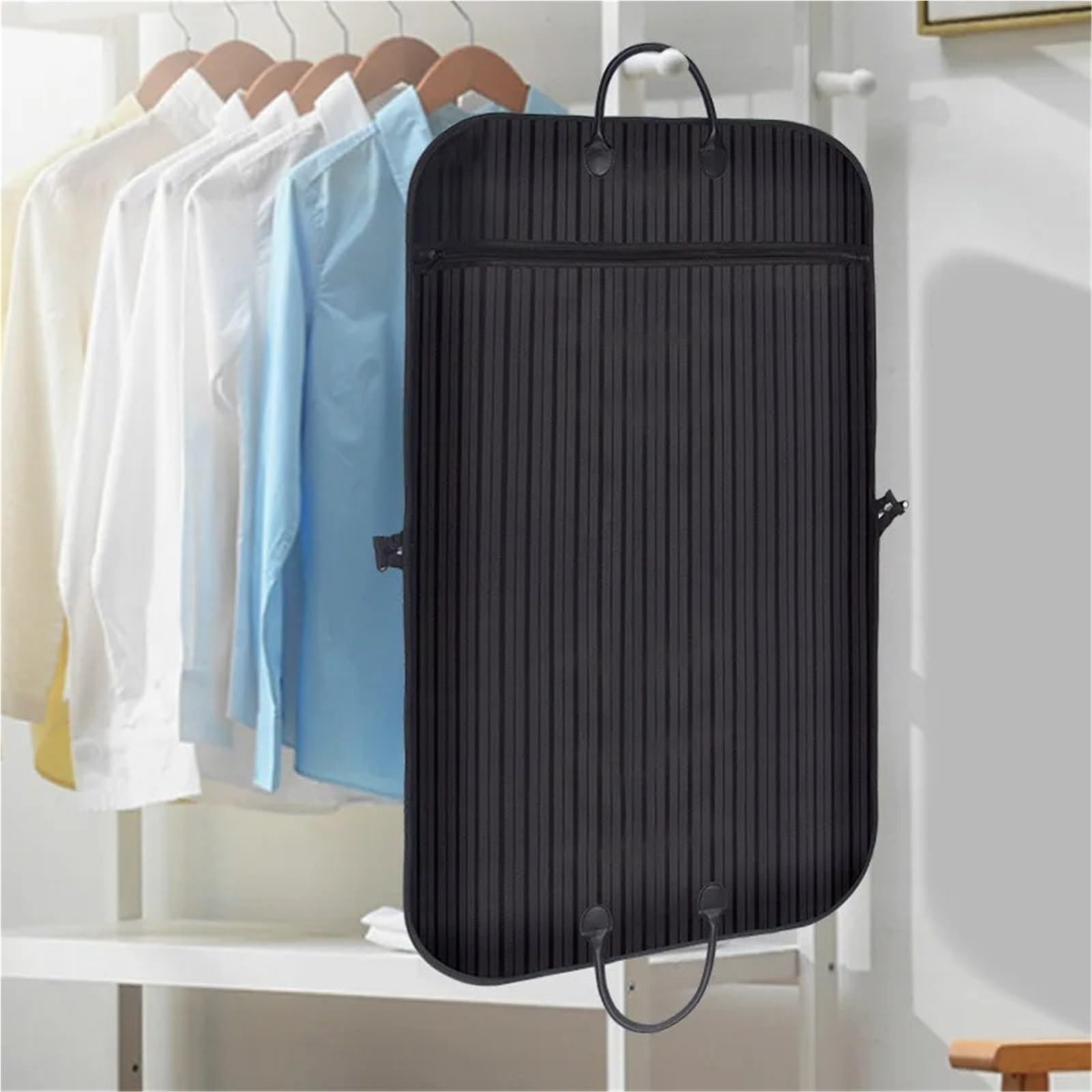 Bolsas de Ropa Tela Oxford Ropa a Rayas Cubierta contra el Polvo Vestido Funda Protectora Traje a Prueba de Polvo Paquete Traje Cubierta Fundas Antipolvo para Ropa(Black)