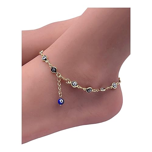 SIFRIMANIA Black Glass Evil Eye Anklet Chain Bracelet for Woman, Foot Jewelry
