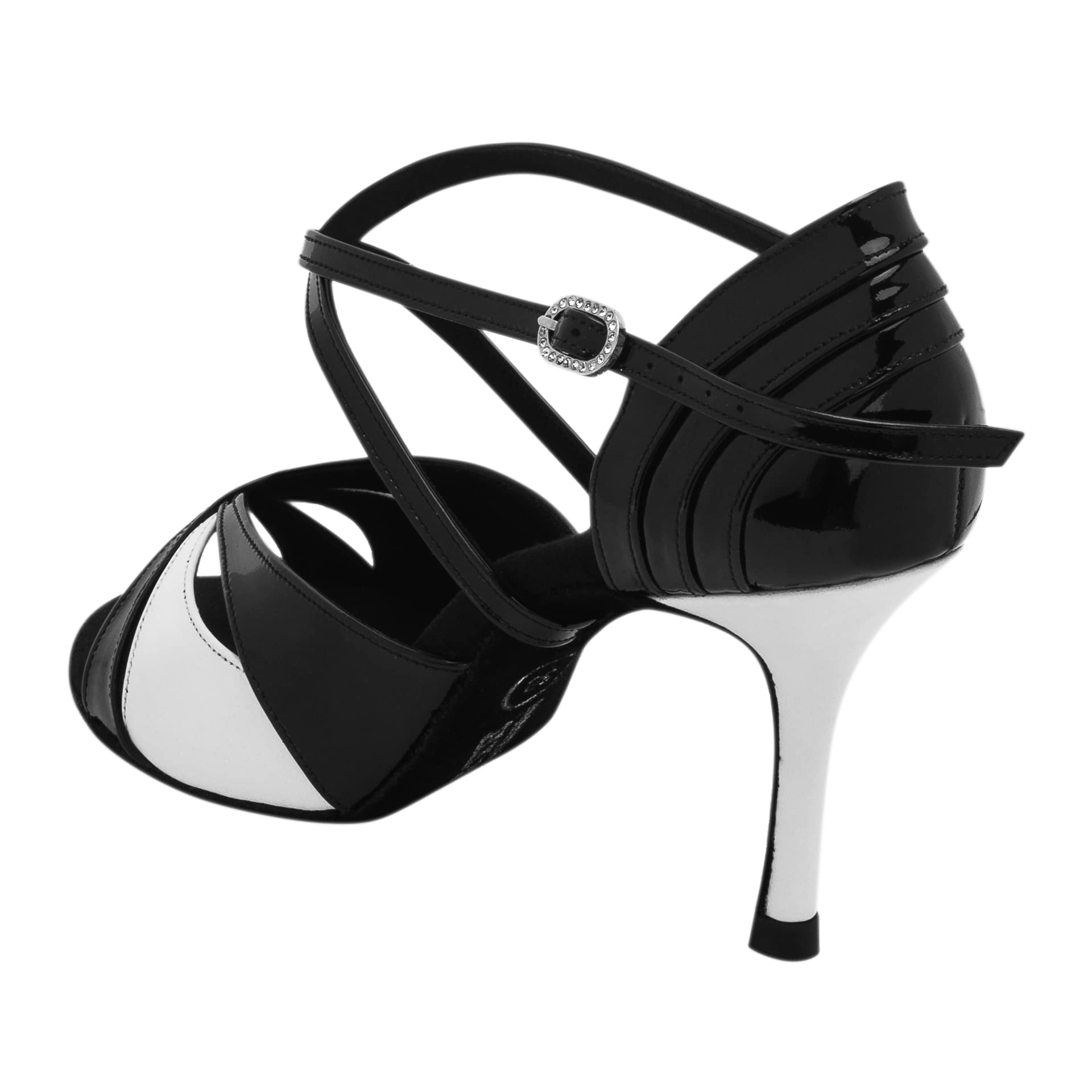 Rummos Donne Scarpe da Ballo Elite Paloma 035/004 - Pelle/Pelle Verniciata Noir/Bianco - Larghezza Normale - 8 cm 80E Stiletto Tacco - Made in Portugal