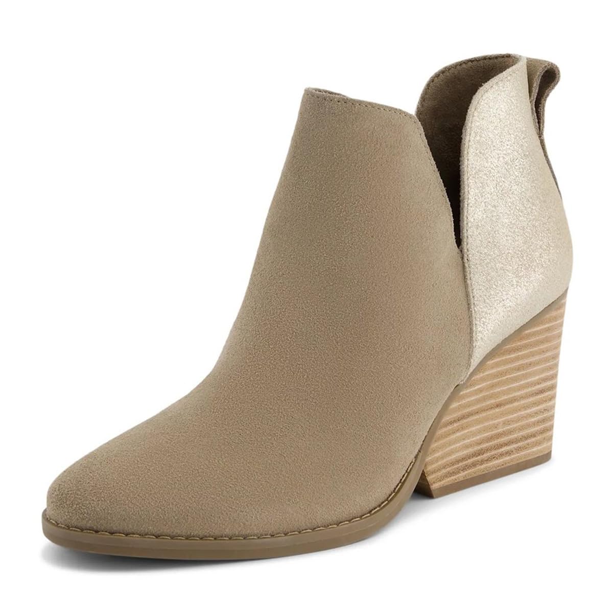 FYS Women Retro Round Toe Ankle Boots Pull on Stacked Mid Heels Comfortable Fall Daily Dress Booties Size