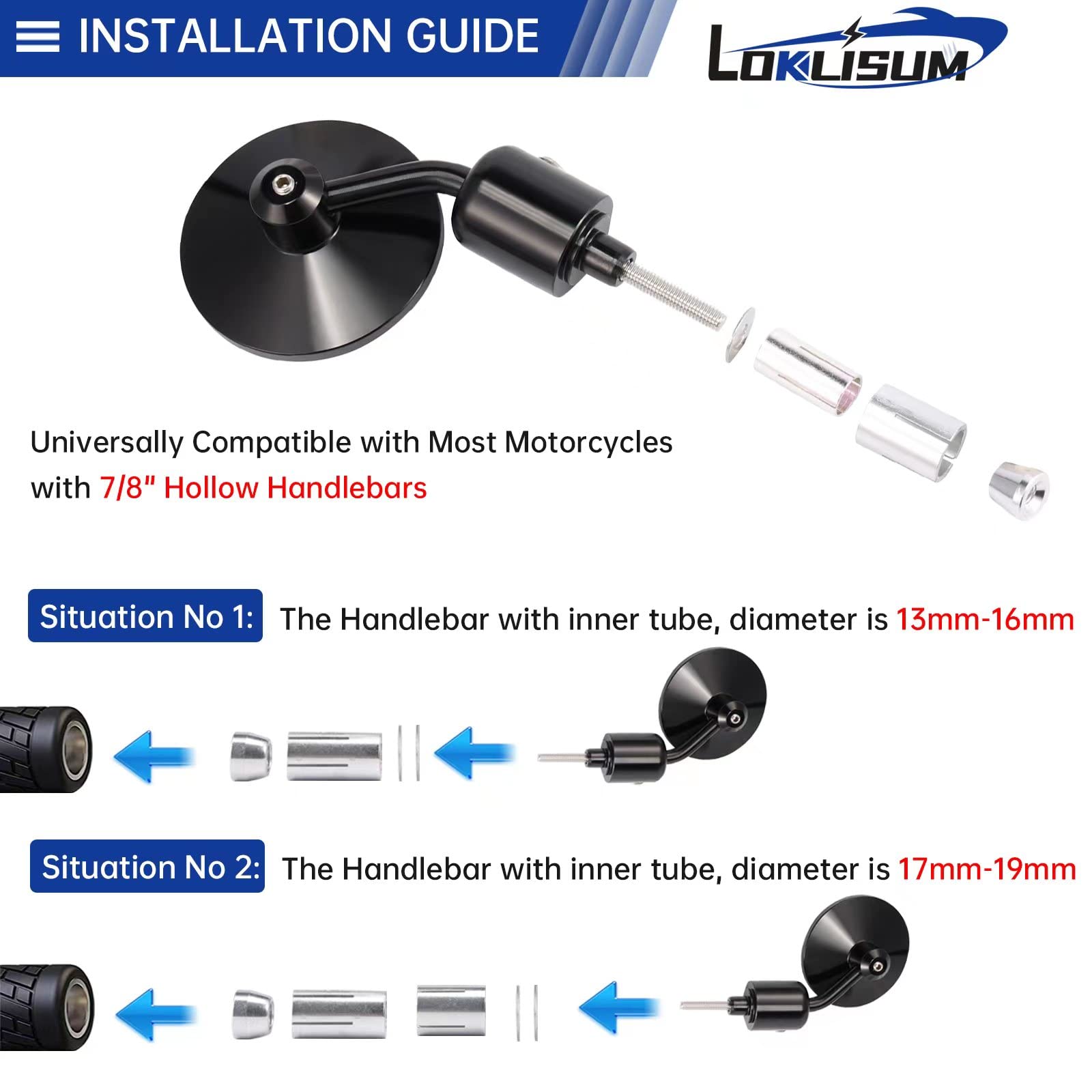Retroviseur Moto Universel CNC Rétroviseurs Latéraux Moto pour Embouts de Guidon 7/8" 22mm Compatibles avec Vélo Moto Scooter électriques Z1000 Z750 FZ6 SV650 SV1000 CB1000R CBF125 Monster M696 821