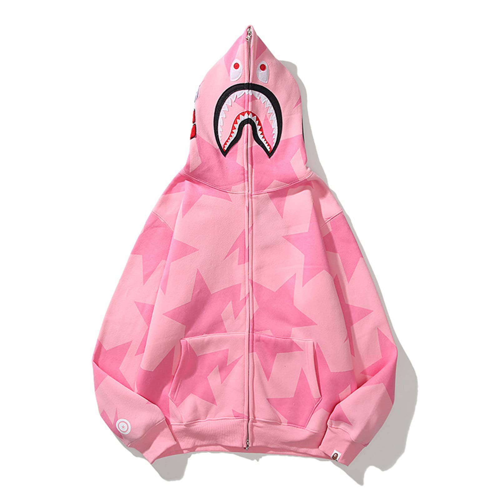 EDVJF Bape Hoodie,Camo Shark Mouth Casual Jacket Full Zip Up for Men Women 9-S