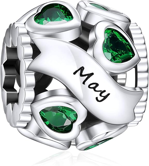 NINGAN Birthstone Charms for Bracelets-925 Sterling Silver Openwork Bead Charms, Love Heart Charms for Bracelets and Necklaces, Happy Birthday Gifts for Women Girls