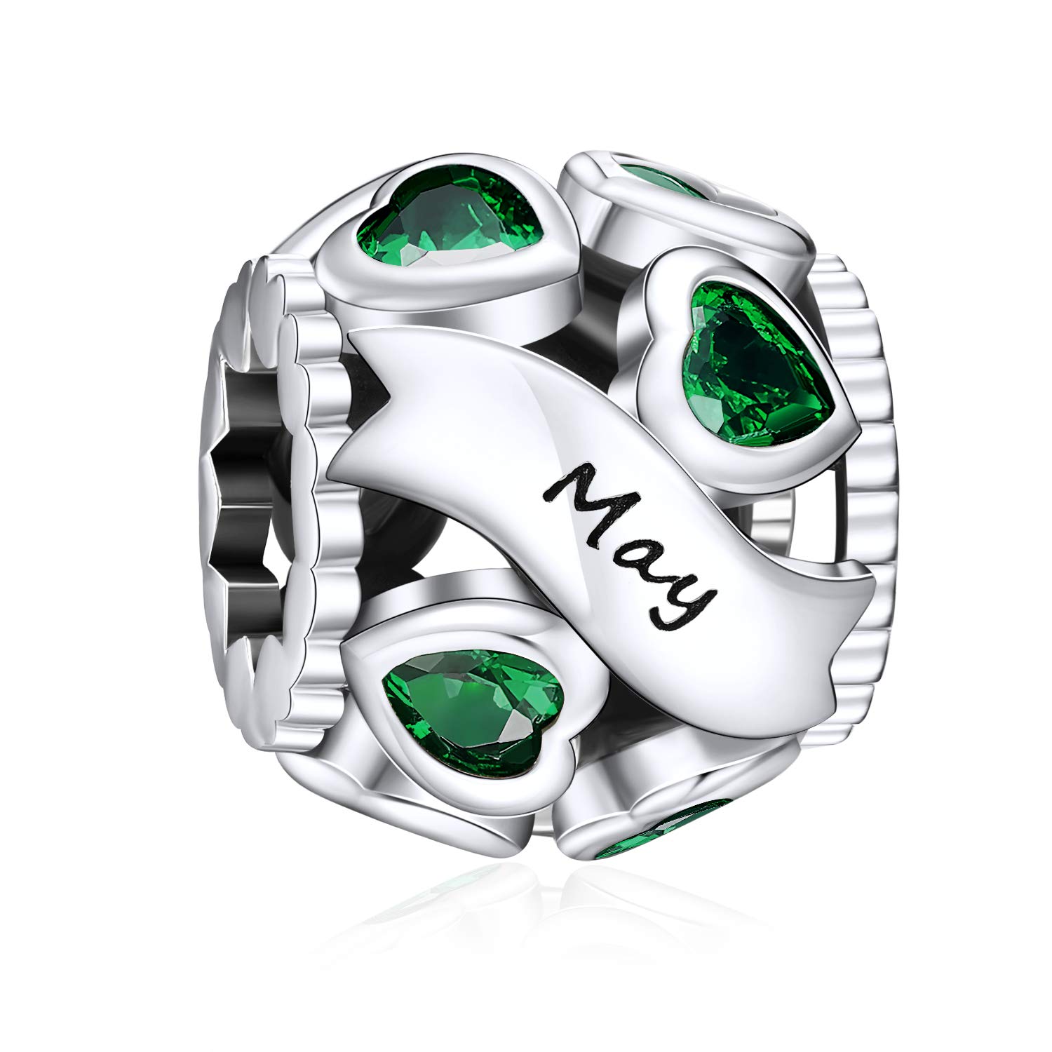ningan May Birthstone Love Heart Charms 925 Sterling Silver Birthday Openwork Bead fits Pandora Women's Bracelets & Necklaces-picture-29