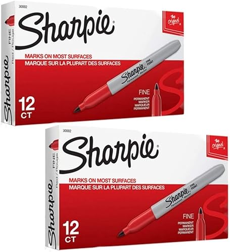 Sharpie 30002 marcadores permanentes de punta fina (paquete de 2), marcas en papel y plástico, resistente a la decoloración y al agua, certificado