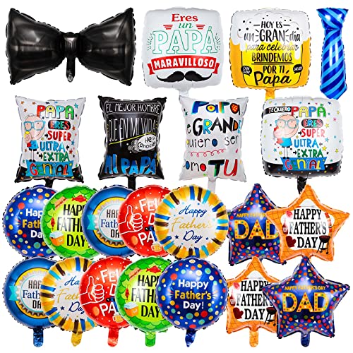 22 Pcs Fathers Day Balloons Happy Fathers Day Aluminum Balloons Foil Dad Mylar Balloon for Party Decorations