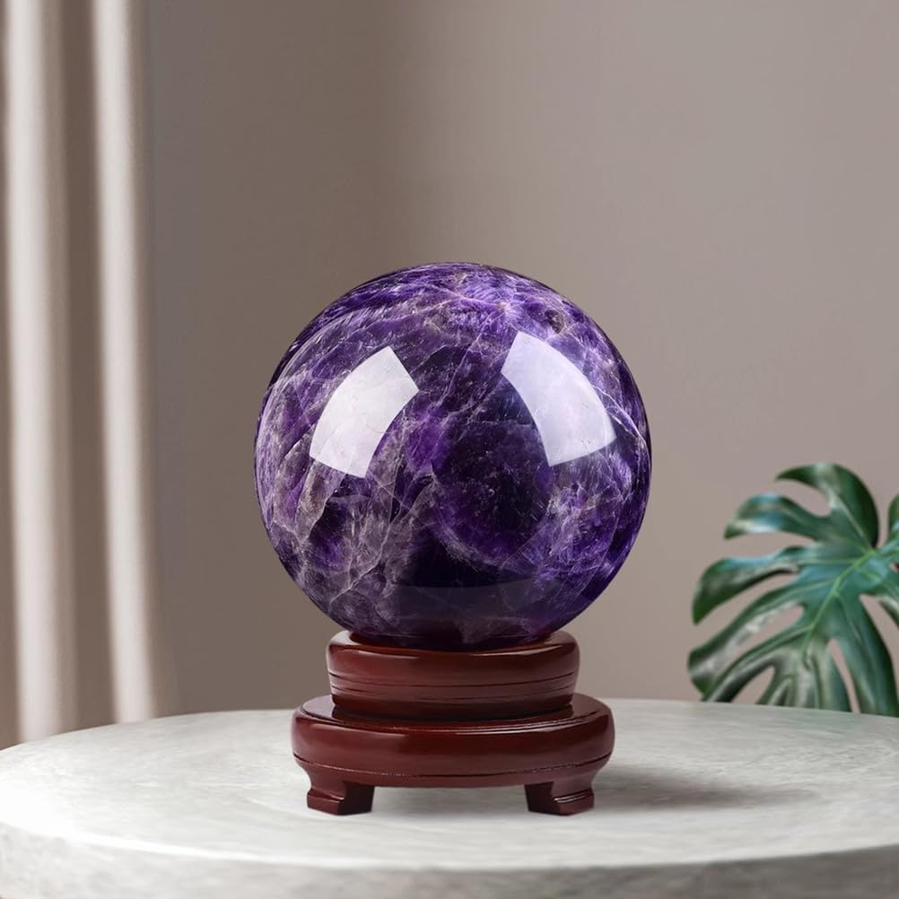 Decorazioni con Perline di Vetro, Sfera di Cristallo Quarzo Ametista con Supporto in Legno for la Meditazione, Decorazione for casa, 50-100 mm(60mm)