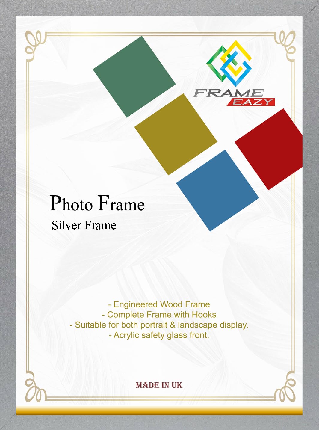 FRAME EAZY Modern Thin Silver 19 x 13 inch Picture Frame In Multiple Colours & Sizes - Thin Frame With Safe Perspex Front & Wall Mounting - 19" x 13" (48.3 x 33.0 cm) Silver Photo Frame