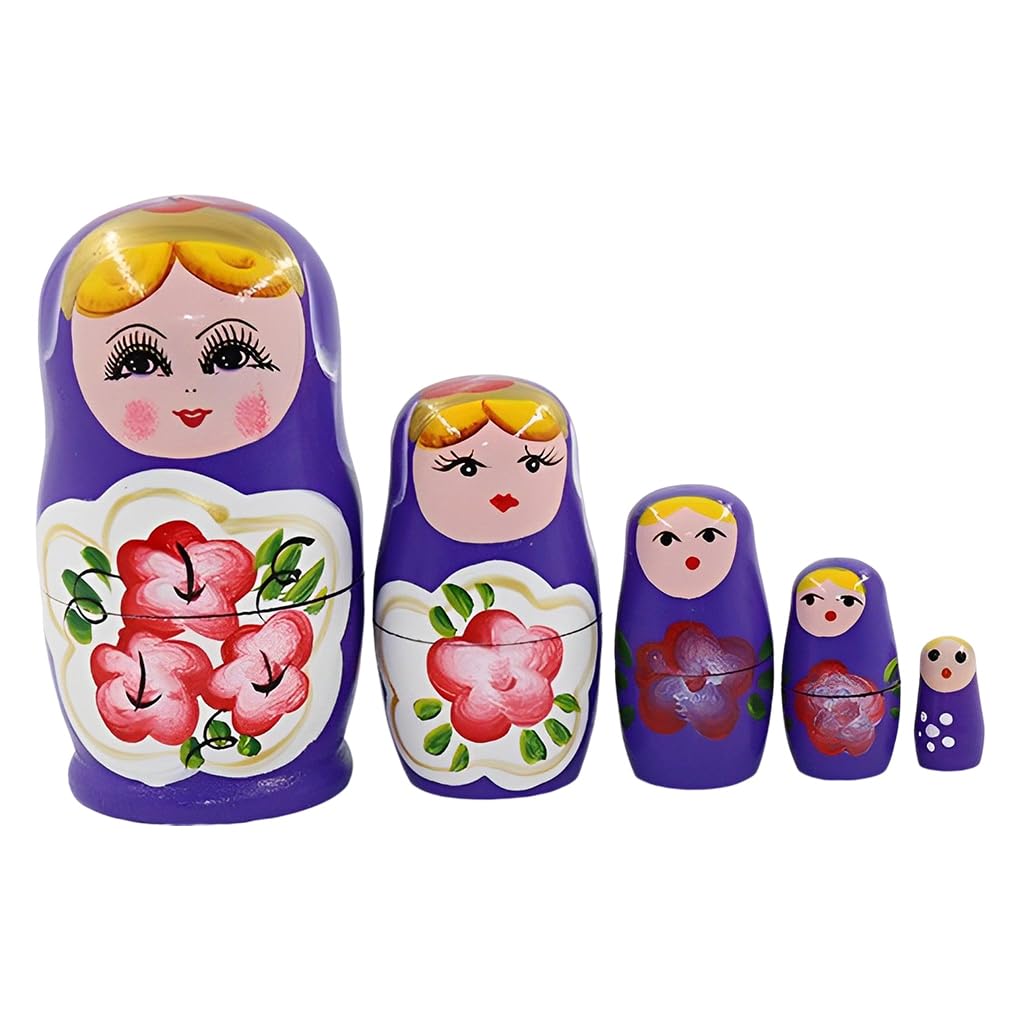 mophrati 5 Pieces Russian Nesting Doll Set Hand Painted Wood Children Dolls Tabletop Toys Supply for Home Living Room Office