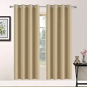 Yakamok Blackout Curtains Room Darkening Thermal Insulated Grommet top Window Curtains for Living Room, 52 x 72Inch, Beige, Set of 2