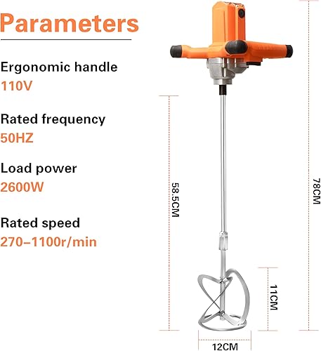 Miniatura 2 de Mezclador de cemento eléctrico de mano, taladro mezclador de pintura de hormigón de 2600 W, mezcladores de lodo portátiles para mezclar yeso de