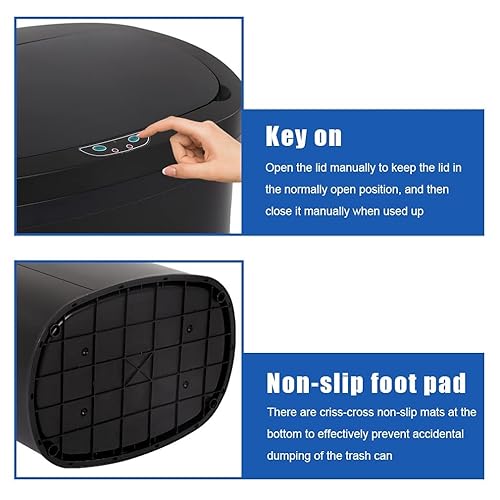 Miniatura 5 de Bote de basura para cocina de 13 galones (50 litros) con tapa, sensor automático, sin tocar, acero inoxidable, para baño, dormitorio, oficina en