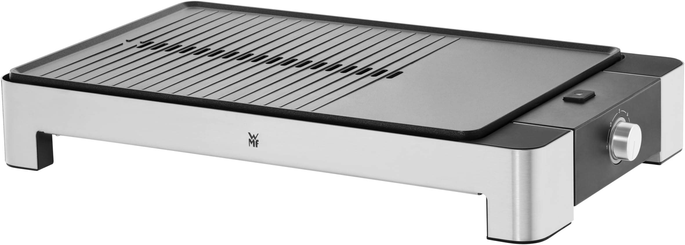 WMF Lono grill stołowy płaski i żebrowany, elektryczny grill z regulacją temperatury, 2300 W, stal nierdzewna matowa, elektryczna płyta grillowa, gładka