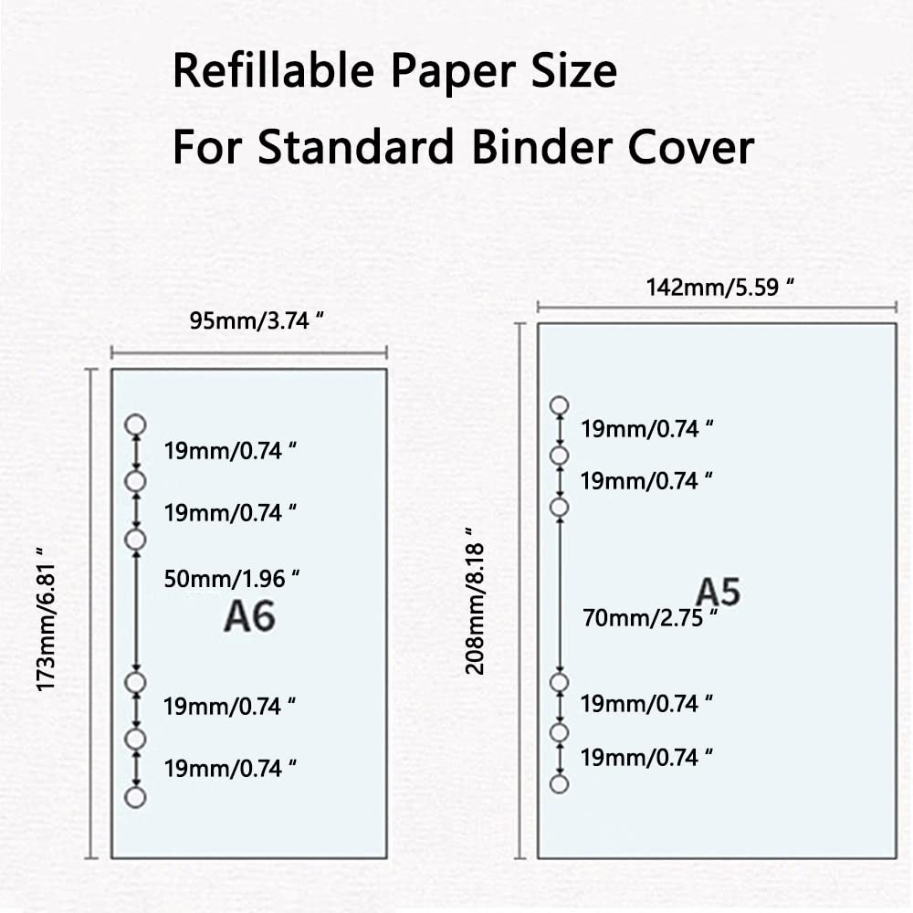 Raccoglitore A5 / A6, 2 pezzi, ricaricabile, 6 fori, in morbido PVC, copertina impermeabile, per quaderni