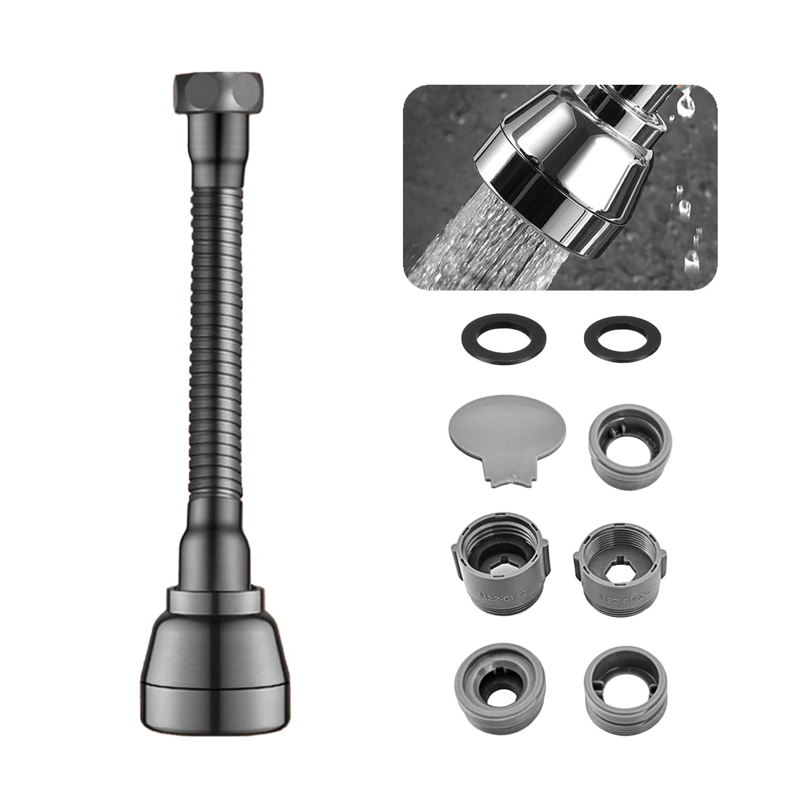 Rubinetto da cucina Exteio, rubinetto da cucina girevole a 360° Exteio, rubinetto da cucina a 3 modalità, rubinetto a risparmio idrico con adattatore Tye, adatto per cucina e bagno
