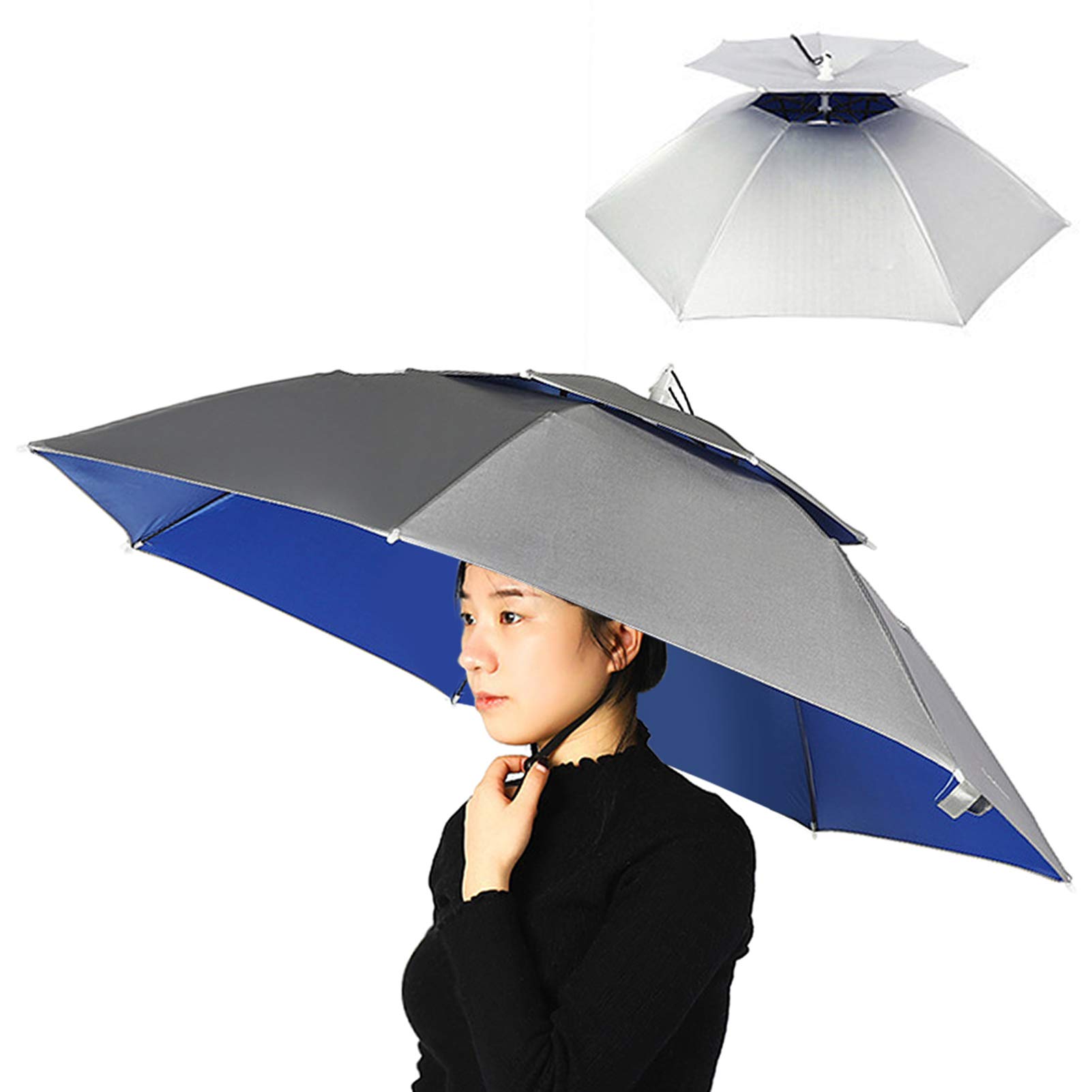 Irfora Chapeau parapluie double couche pliable pour homme et femme avec bandeau réglable pour la pêche, le camping, la randonnée