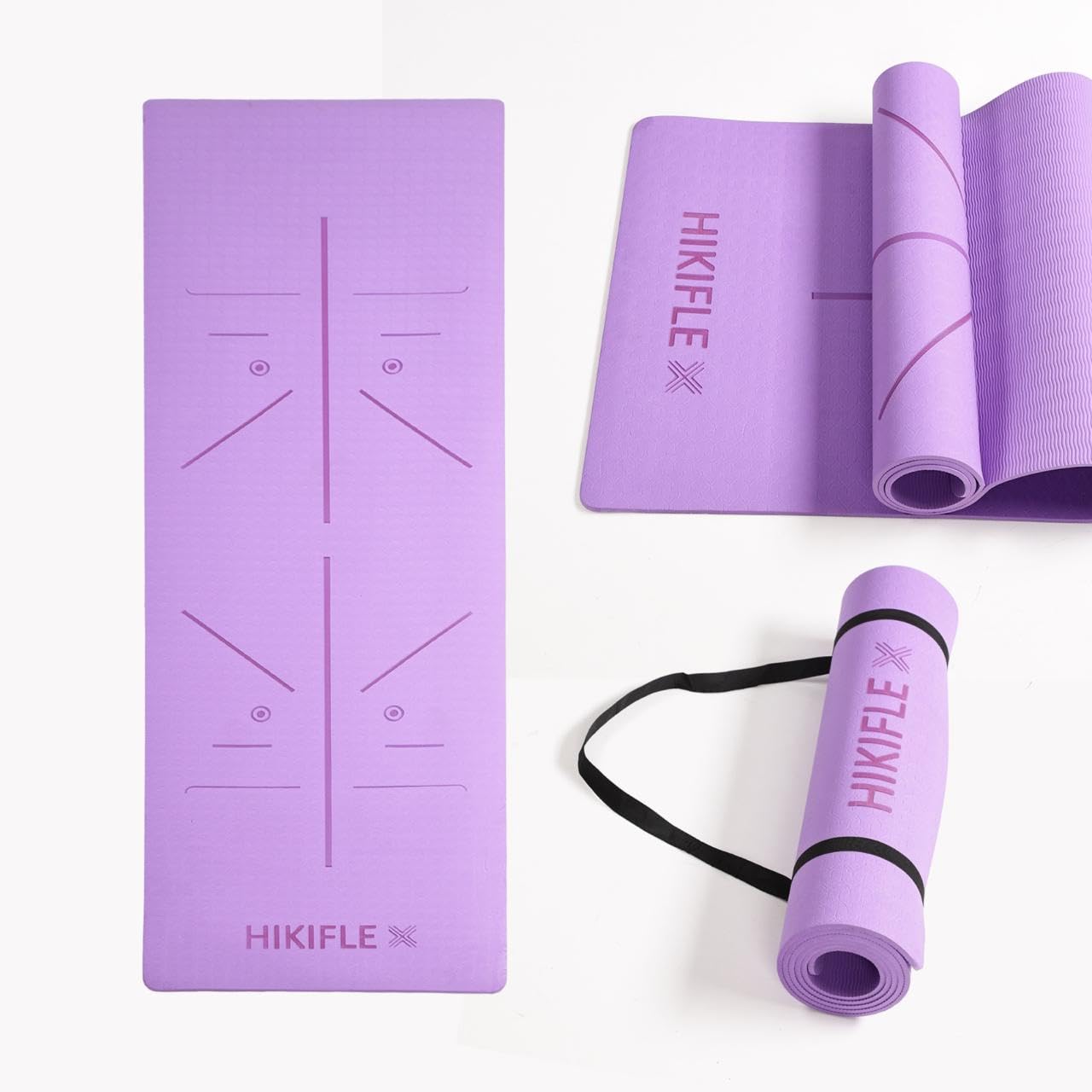 HIKIFLEX Tpe Yoga Mat with alignment lines for men and women Yoga Strap with Non-Slip Textured Extra Wide & Thick Exercise Mat For Home Pilates Gym and Fitness (purple)-image-43
