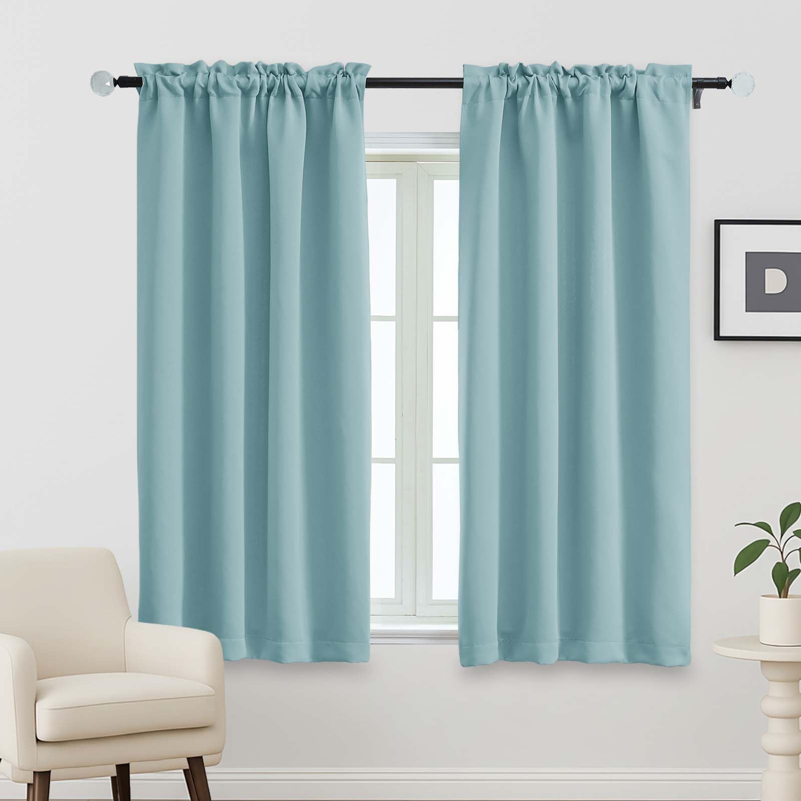 OVZME Aqua Blackout Curtains for Bedroom 63 Inch Length 2 Panels, Protect Privacy Thermal Insulated Solid Curtains for Bedroom, Dual Rod Pocket Window Treatment Blackout Drapes, 2x40Wx63L Inches