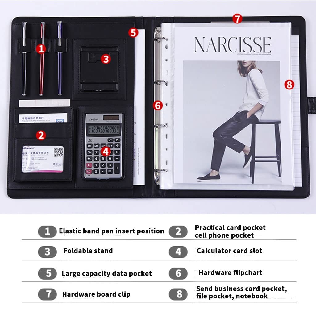 Cartella per Documenti in Pelle A4, Portafogli Padfolio Binder Conferenza Riunione Esecutivo File Legale Document Organizer A4 Blocco Note Padfolio per Uomo Donna