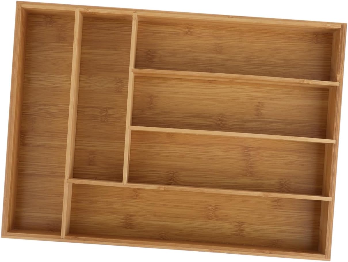 Wakauto Cutlery Tray Drawer Organizer 6 Compartments, Kitchen Tableware Storage Box for Utensils and Flatware, Eco-friendly Drawer Storage Case for Kitchen Use