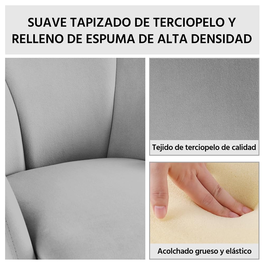 Yaheetech Silla de Comedor Moderno Tapizada Terciopelo con Apoyabrazos y Respaldo Ergonómico Gris