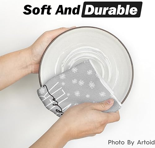 Miniatura 5 de Artoid Mode Juego de 4 toallas de cocina con diseño de muérdago de copo de nieve y árbol de Navidad, 18 x 26 pulgadas, diseño de Hello Winter Decor