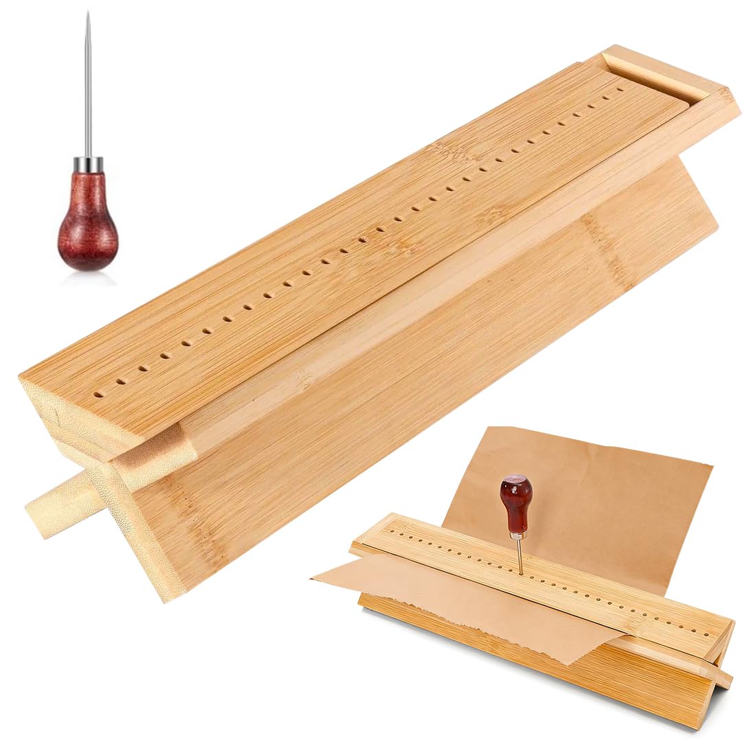 Set di Rilegatura in Legno con Punzoni – Strumenti Precisi per Quaderni DIY, Agende, Riviste e Brochure, Kit Portatile per Carta, Tessuto, Pelle e Artigianato, Facile da Usare a Casa o in Laboratorio