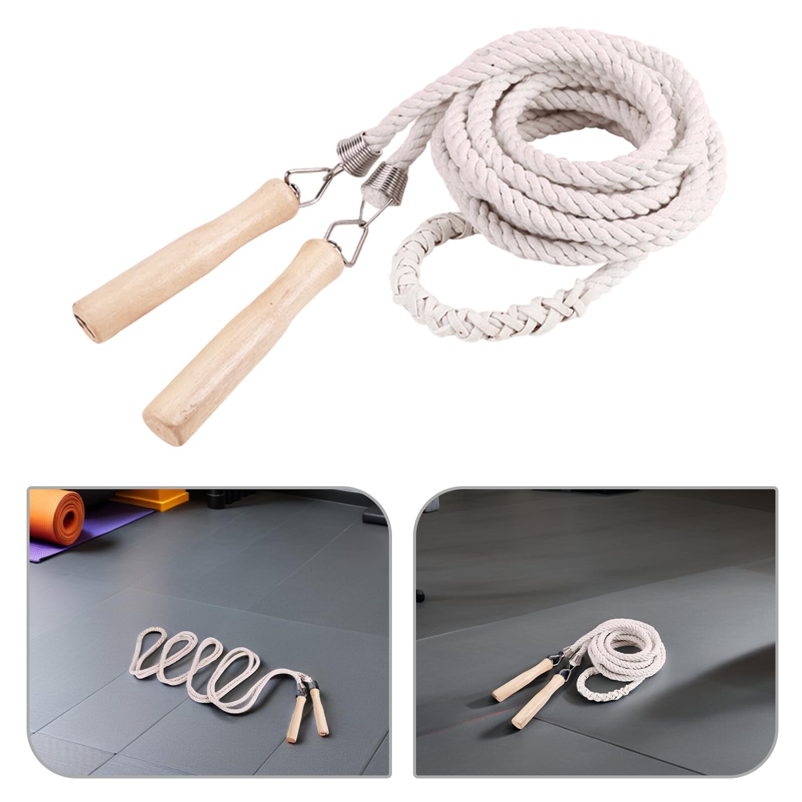 2 pièces Corde à Sauter Coton Tressé avec Poignée Bois Corde Fitness pour Garçon Fille et Adultes pour Exercices Groupe Plein Air et Activités Scolaires