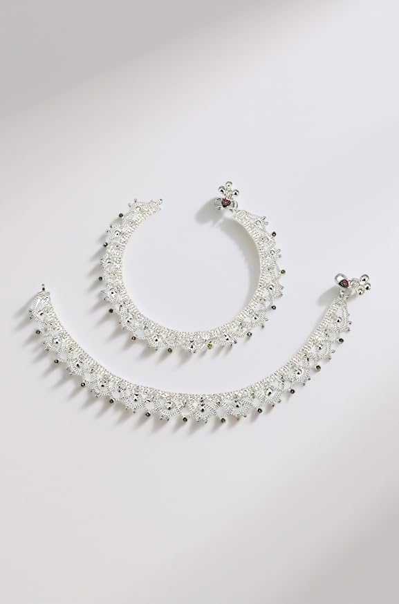 homedecor bharti White Metal Silver Plated Payal Anklet for Women & Girls Anklets Kolusu Payal Ghungroo for fir Size