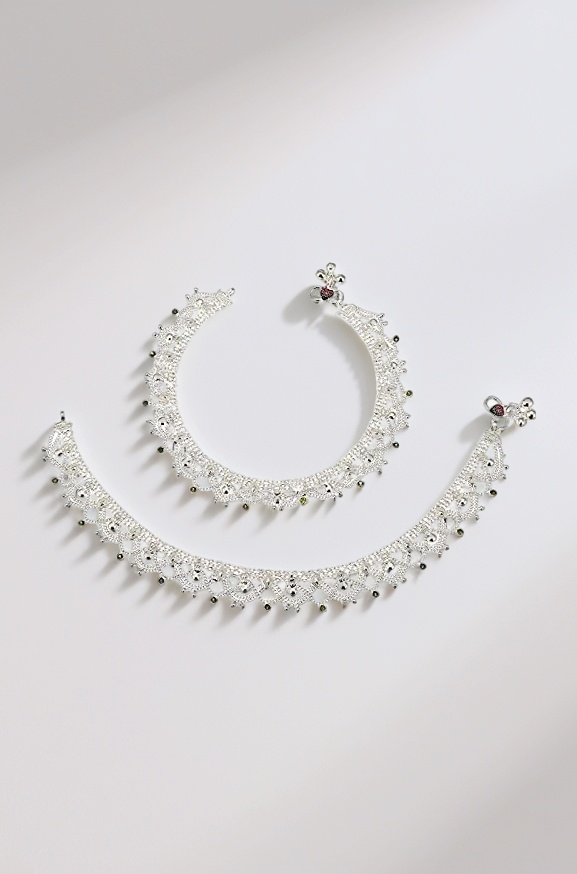 homedecor bharti White Metal Silver Plated Payal Anklet for Women & Girls Anklets Kolusu Payal Ghungroo for fir Size