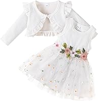 Renotemy Baby Girl Flower Tutu Tulle Dress with Cardigan - Princess Outfit for Weddings, Birthdays, Parties 3M-3T