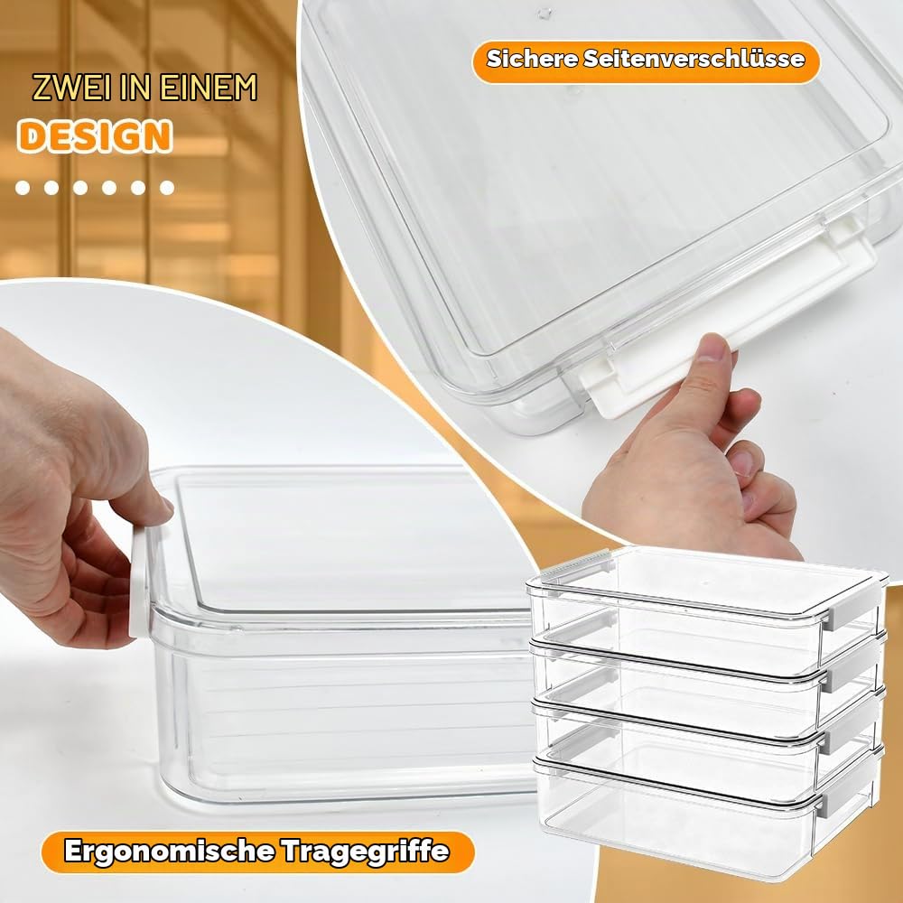 4 Pack Schreibtisch Organizer Dokumentenbox A4 Aufbewahrungsbox mit Deckel 34,5x23,5x6,5cm Tragbares Klick-Design Papieraufbewahrung stapelbare Stiftebox Plastikbox für A4 Papier Organisation